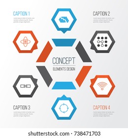 Robotics Icons Set. Collection Of Related Information, Atomic Cpu, Hive Pattern And Other Elements. Also Includes Symbols Such As Cpu, Wireless, Computer.