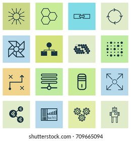 Robotics Icons Set. Collection Of Variable Architecture, Information Components, Branching Program And Other Elements. Also Includes Symbols Such As Shared, Gear, Analysis.