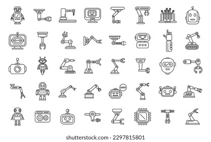 Los iconos robóticos establecen el vector de contorno. Tecnología inteligente. El futuro de los bots