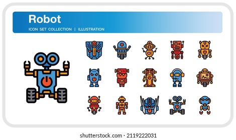 Juego De Iconos Robóticos. Iconos de la línea delgada del vector perfectamente diseñado de la interfaz de usuario Pixel Perfecto. Las ilustraciones son un vector.
