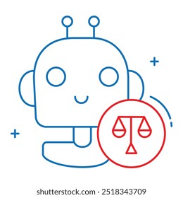 Robótica Derecho y ética AI Vector Icon Design, robótica ética, seguridad de robots, automatización, IA responsable, ética de IA, robot