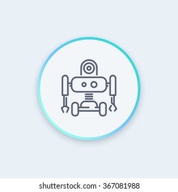 Robotics line icon, robot, mechanical engineering round icon, vector illustration