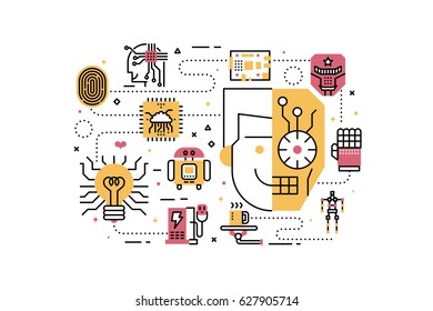 Robotics line icons illustration. Design in modern style with related icons ornament concept for website, app, web banner.