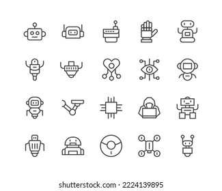 Robotics line icons set. Vector objects isolated on a white background for web design and graphics. Outline icons collection.