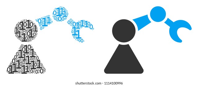 Robotics manipulator mosaic icon of zero and null digits in random sizes. Vector digital symbols are combined into robotics manipulator mosaic design concept.