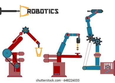 Robotik. mechanische Arme. die hydraulische Anlage. Vektorillustration. Produktionslinie.