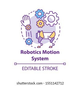 Robotics motion system concept icon. Robot software idea thin line illustration. Information technologies and innovative programming. Vector isolated outline drawing. Editable stroke