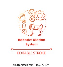 Robotics motion system red concept icon. Robot software idea thin line illustration. Information technologies and innovative programming. Vector isolated outline drawing. Editable stroke