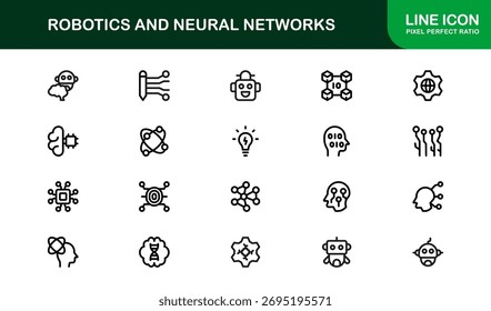 Robotics And Neural Networks Line Icon Collection With Professional, Clean, Minimalist, Editable Vector Icons Perfect For Technology And AI Concepts