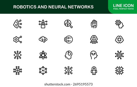 Robotics And Neural Networks Line Icon Collection With Professional, Clean, Minimalist, Editable Vector Icons Perfect For Technology And AI Concepts