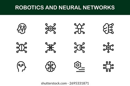 Robotics And Neural Networks Line Icon Collection With Professional, Clean, Minimalist, Editable Vector Icons Perfect For Technology And AI Concepts