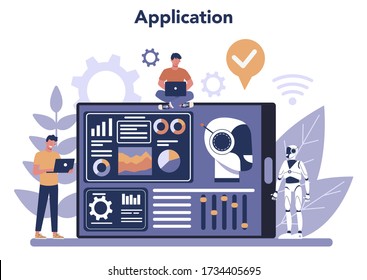 Robotics online service or platform. Robot engineering and programming application. Isolated vector illustration in cartoon style