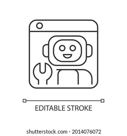 Robotics platforms linear icon. Solution for building robotic applications. Open source software. Thin line customizable illustration. Contour symbol. Vector isolated outline drawing. Editable stroke