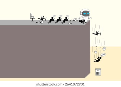 Robotics are rapidly replacing human jobs, especially in manufacturing, logistics, and customer service, AI innovation. Illustration vector design. EPS 10