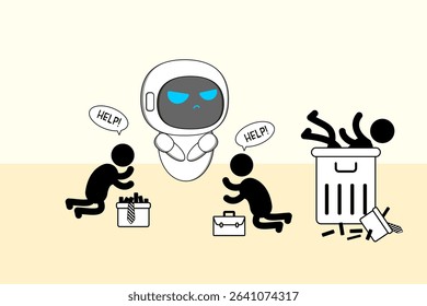 Robotics are rapidly replacing human jobs, especially in manufacturing, logistics, and customer service and AI innovation. Illustration vector design. EPS 10