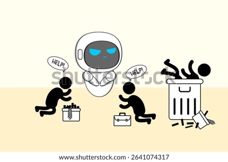 Robotics are rapidly replacing human jobs, especially in manufacturing, logistics, and customer service and AI innovation. Illustration vector design. EPS 10