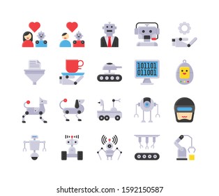 Robotics related flat design icon set, vector illustration