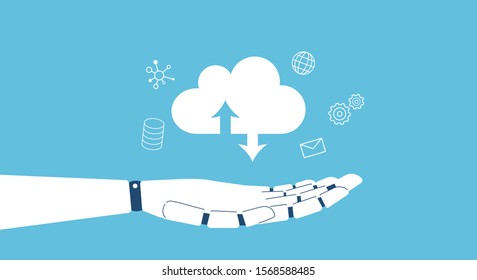 robotics and SaaS image,crowd,vector illustration