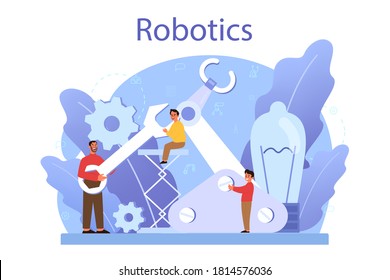 Robotics school subject concept. Robot engineering and programming. Idea of artificial intelligence and futuristic technology. Isolated vector illustration