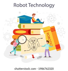 Robotics school subject concept. Robot engineering and programming. Idea of artificial intelligence and futuristic technology. Isolated vector illustration