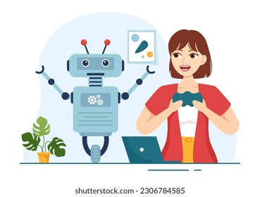 Robotics School Vector Illustration with Youth Robotic Project to Programming and Engineering Robot in Cartoon Hand Drawn Landing Page Templates