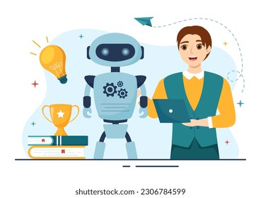 Robotics School Vector Illustration with Youth Robotic Project to Programming and Engineering Robot in Cartoon Hand Drawn Landing Page Templates