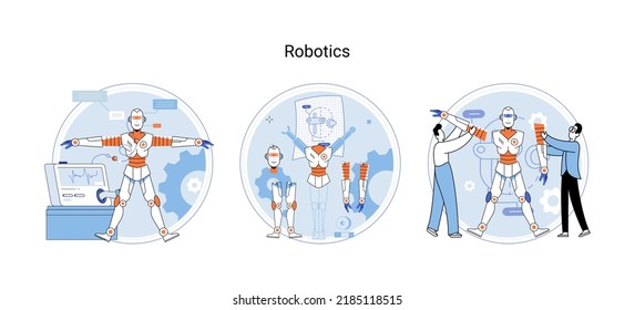 Robotics scientific and technical, metaphor production and application of robots. Programmable mechanical device building robot in lab. Robotic arm industrial smart manufacture. Cyber-physical systems