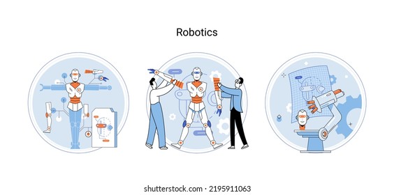 Robotics scientific and technical, metaphor production and application of robots. Programmable mechanical device building robot in lab. Robotic arm industrial smart manufacture. Cyber-physical