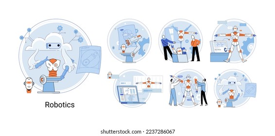 Robotics scientific and technical, metaphor production and application of robots. Programmable mechanical device building robot in lab. Robotic arm industrial smart manufacture. Cyber-physical systems