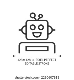 Robotics and STEM pixel perfect linear icon. Construct simple machines. Students technological skills. Education system. Thin line illustration. Contour symbol. Vector outline drawing. Editable stroke