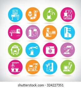 robotics technology in industrial work, robotic and engineering icons