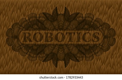 Robotics text inside Guilloche Brown fur emblem. Animal fashionable background. Artistic illustration. 