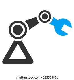 Robotics vector icon. Style is bicolor flat symbol, blue and gray colors, rounded angles, white background.