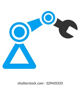 Robotics vector icon. Style is bicolor flat symbol, blue and gray colors, rounded angles, white background.