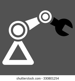 Robotics vector icon. Style is bicolor flat symbol, black and white colors, rounded angles, gray background.