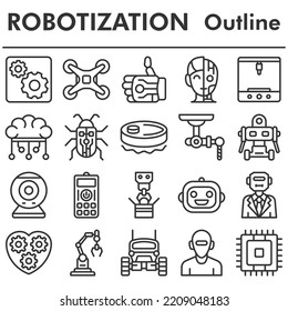 Robotization icons set - icon, illustration on white background, outline style
