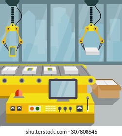 robotized line on assembly of gadgets.  flat style