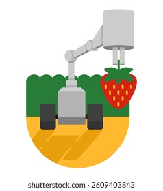Robots in agriculture - automated device for harvesting. Icon in flat colors