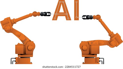 Roboter bauen die KI - Symbol der künstlichen Intelligenz. Vektorgrafik