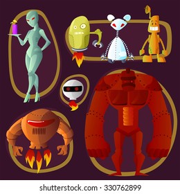 Robots Cartoon Character Set. 