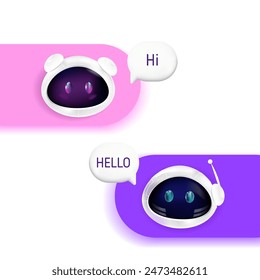 Robots Chat bot chatting in dialog boxes. Vector illustration. Friendly Chatbots