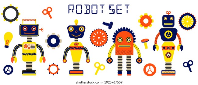 Robots child toy vector set of elements