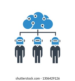 robots and cloud collaboration icon