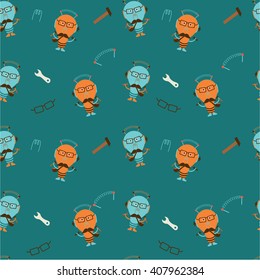 Robots color seamless pattern. Cartoon machines seamless background. Texture with funny robot for baby. Can be used in production for children. Vector pattern with equipment.