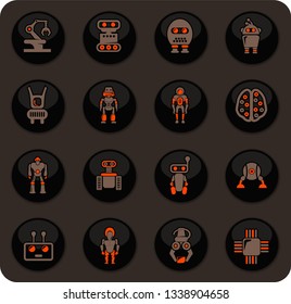 Robots color vector icons on dark background for user interface design