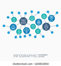 Robots connection infographic. Droids and androids pictogram icons.