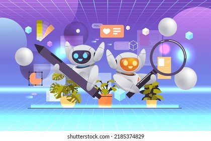 robots digital designers programmer and analyst team working together robotic developers optimizes software engineering