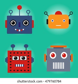 Robots faces set, retro robots