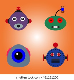 Robots faces set, retro robots