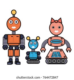 robots family icon over white background colorful design vector illustration